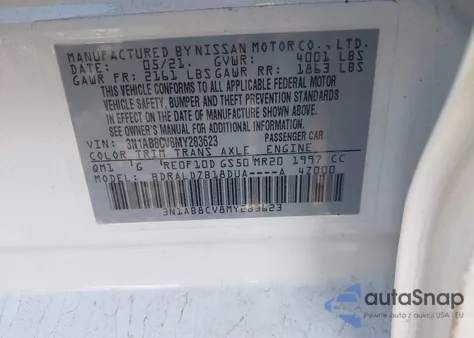2021 Nissan Sentra Sv Xtronic Cvt from USA, damaged, VIN 3N1AB8CV8MY283623